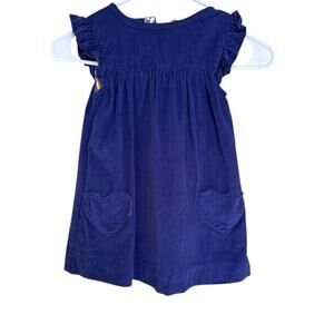 Mini Boden Wale Corded Ruffle Heart Applique Pockets Purple Dress 2/3